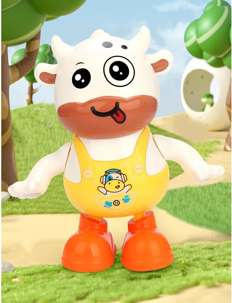 1Pcs Musical Dancing Cattle Doll Activity Play Center Toy Walking and Hand Swing with Flashing Lights and Action Toys for Kids Best Birthday/Festive Gifts for Boys & Girls
