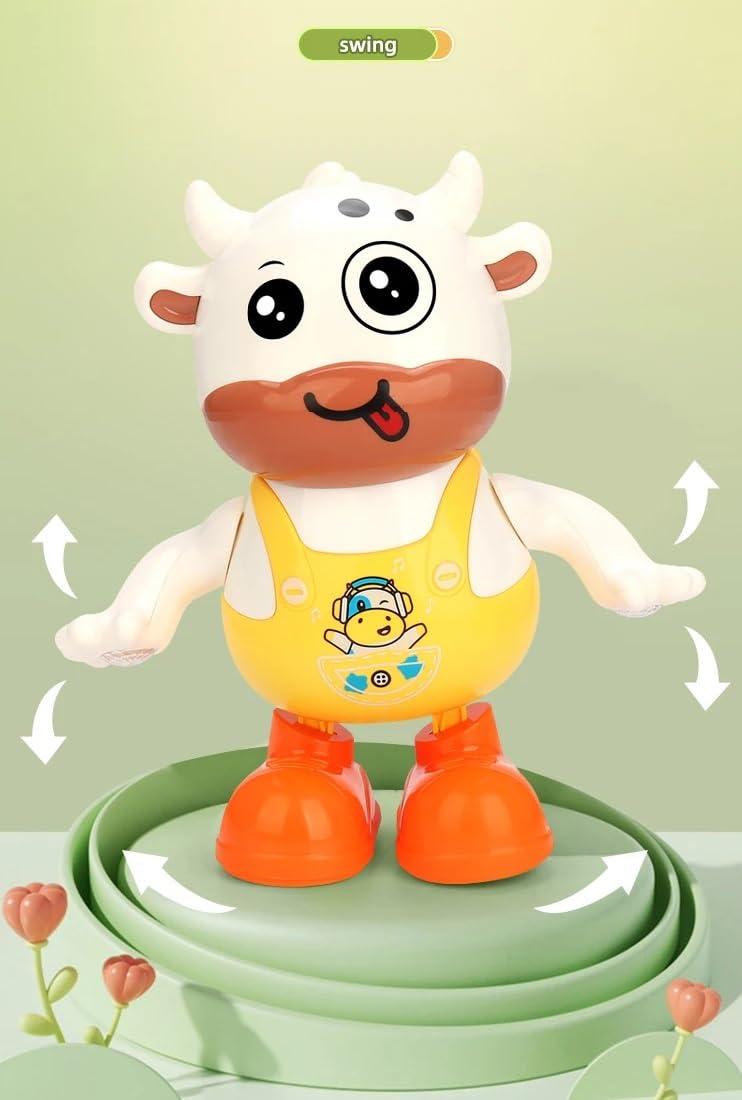 1Pcs Musical Dancing Cattle Doll Activity Play Center Toy Walking and Hand Swing with Flashing Lights and Action Toys for Kids Best Birthday/Festive Gifts for Boys & Girls