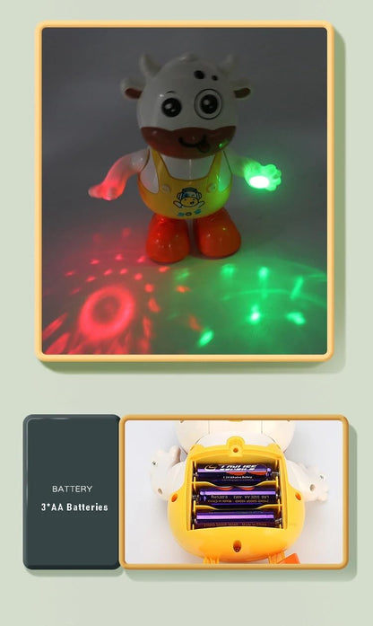 1Pcs Musical Dancing Cattle Doll Activity Play Center Toy Walking and Hand Swing with Flashing Lights and Action Toys for Kids Best Birthday/Festive Gifts for Boys & Girls