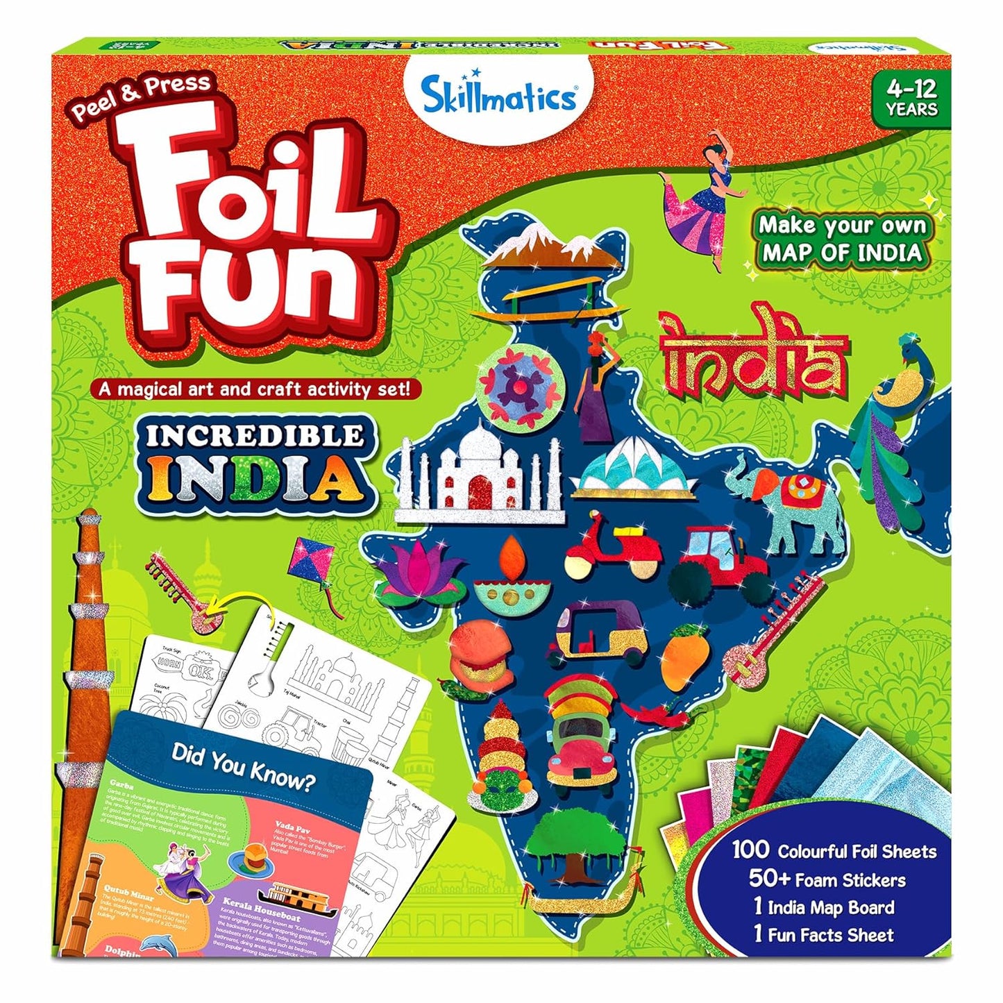 Skillmatics Foil Fun - Incredible India, No Mess Art for Kids, DIY Creative & Educational Activity, Craft Kits, Travel Toys, Gifts for Ages 4, 5, 6, 7, 8, 9, 10, 11, 12