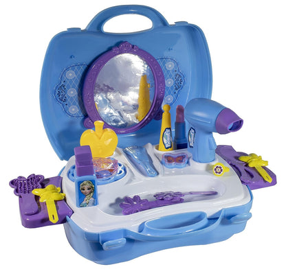 Frozen Beauty Makeup Set of Girls| Light Weight Portable Plastic Suitcase kit| Ideal for 3+ Years Kids| Kid-Friendly| Cosmetic Set Pretend Play Set Toy Complete Beauty Set Toy kit Blue