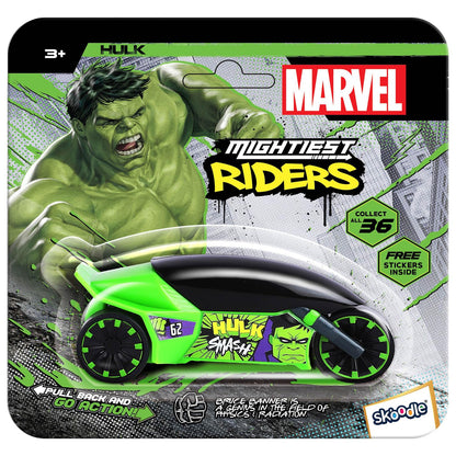 SKOODLE Marvel Pull-Back Rider Bike for Kids - Hulk Edition Motorcycles, Marvel Inspired Toy Bikes with Sturdy and Long-Lasting Construction, Enhances Motor Skills, Fun Vehicle Toy for Gift - Green