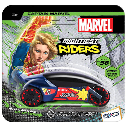 SKOODLE Marvel Pull-Back Rider Bike for Kids - Captain Marvel Motorcycles, Marvel Inspired Toy Bikes with Sturdy and Long-Lasting Construction, Enhances Motor Skills & Fun Vehicle Toy for Gift
