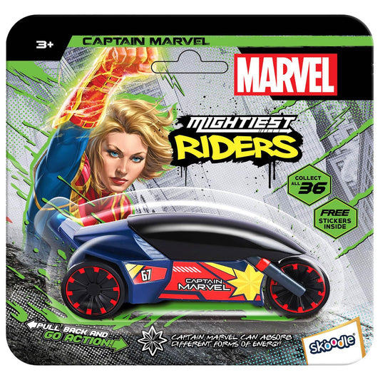 SKOODLE Marvel Pull-Back Rider Bike for Kids - Captain Marvel Motorcycles, Marvel Inspired Toy Bikes with Sturdy and Long-Lasting Construction, Enhances Motor Skills & Fun Vehicle Toy for Gift
