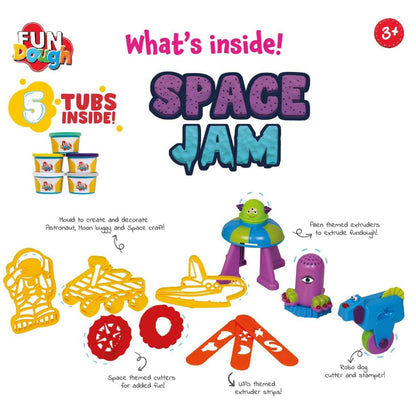 Funskool Fundough Playset Space Jam, pretend play, Space Themed to make Planets, Galaxies, Aliens, Astronauts, Spaceships, 5 tubs of Dough, Toys for Kids, Sculpting, 3 Years and Above, Multicolour