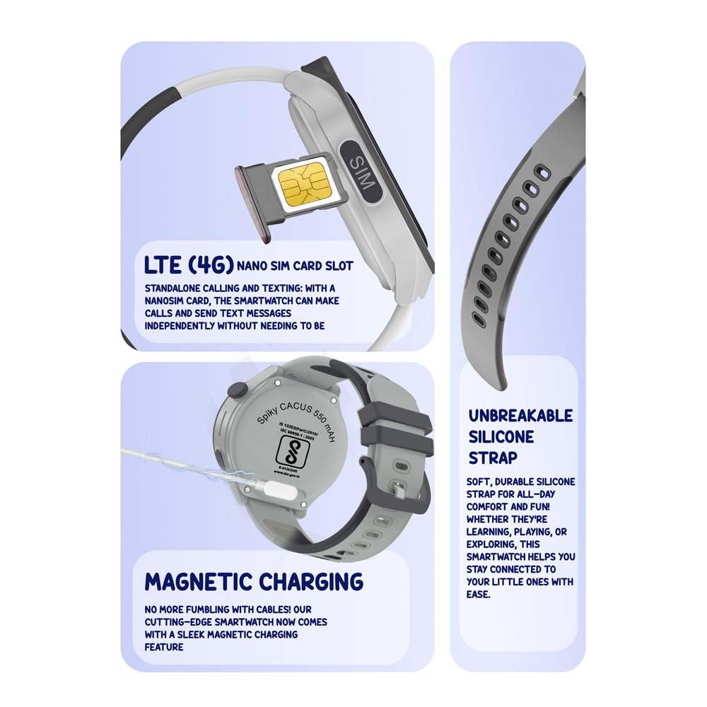 SPIKY Smart Watch for Kids Girls and Boys, GPS Tracking Smartwatch with 4G Sim Support, SOS, Long Battery, WiFi, IP68 | Voice & Video Call Watch (Black)