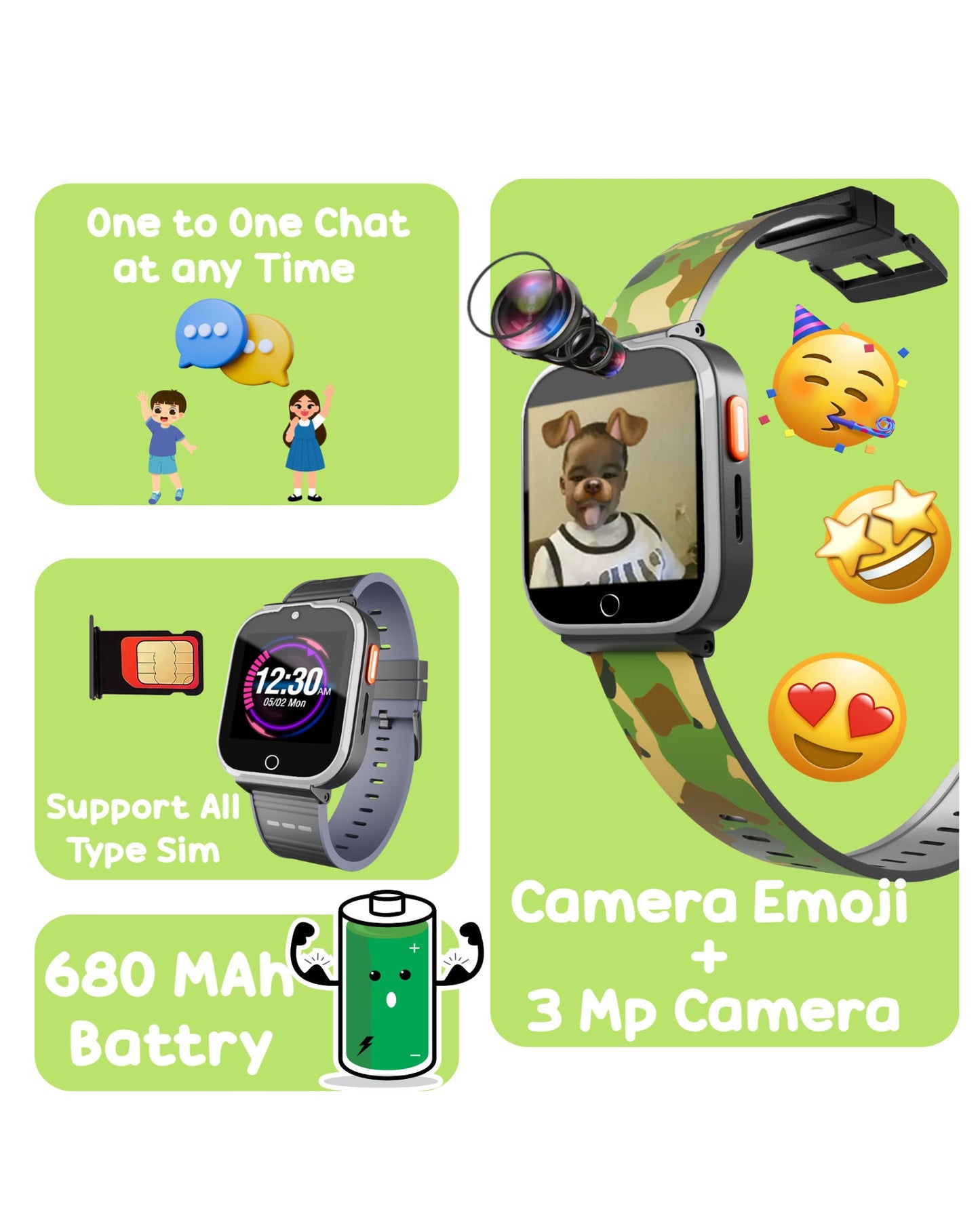SPIKY Cyclops 4G Kids Smartwatch, GPS, Video Call, Dewatering