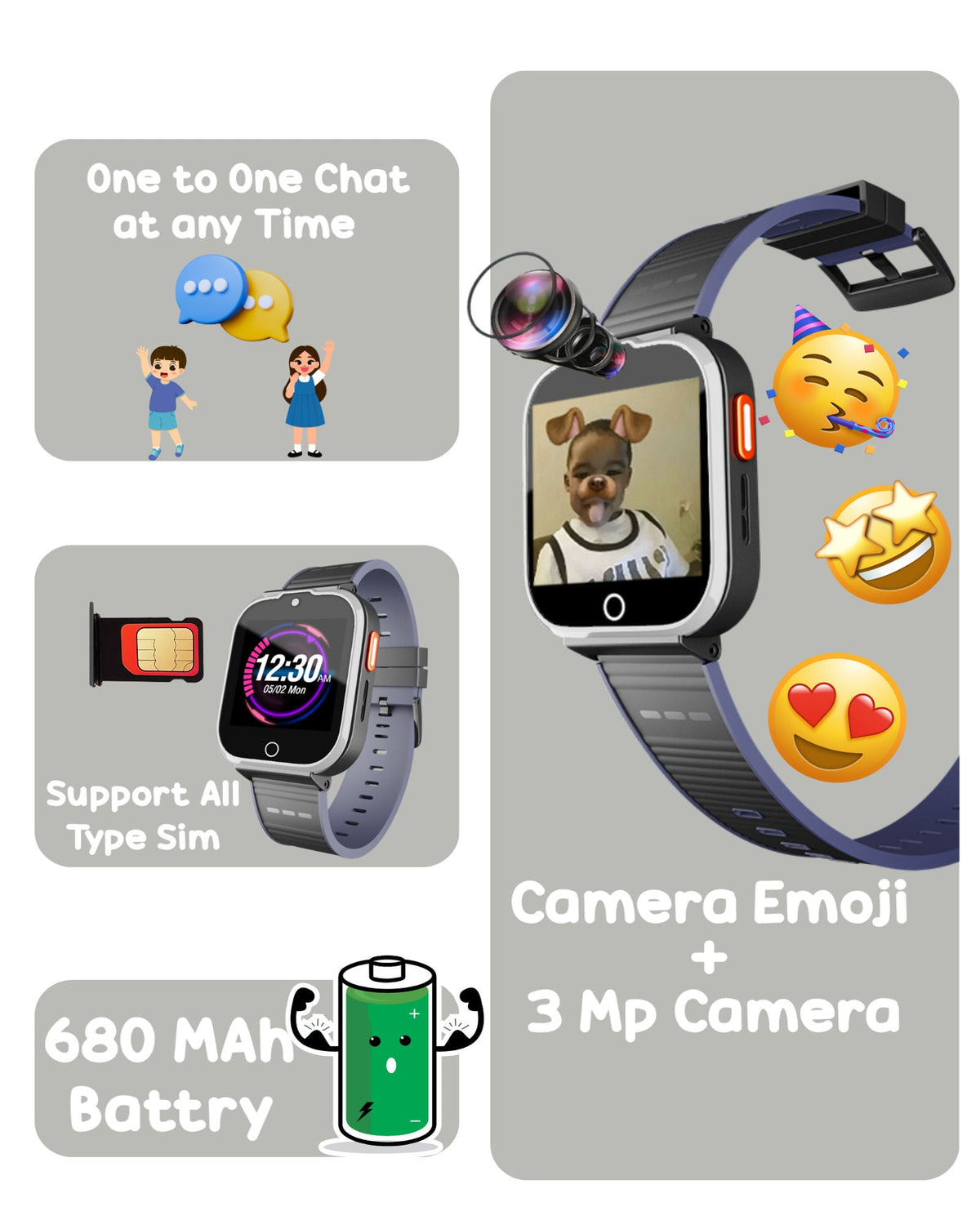 SPIKY Cyclops 4G Kids Smartwatch, GPS, Video Call, Dewatering