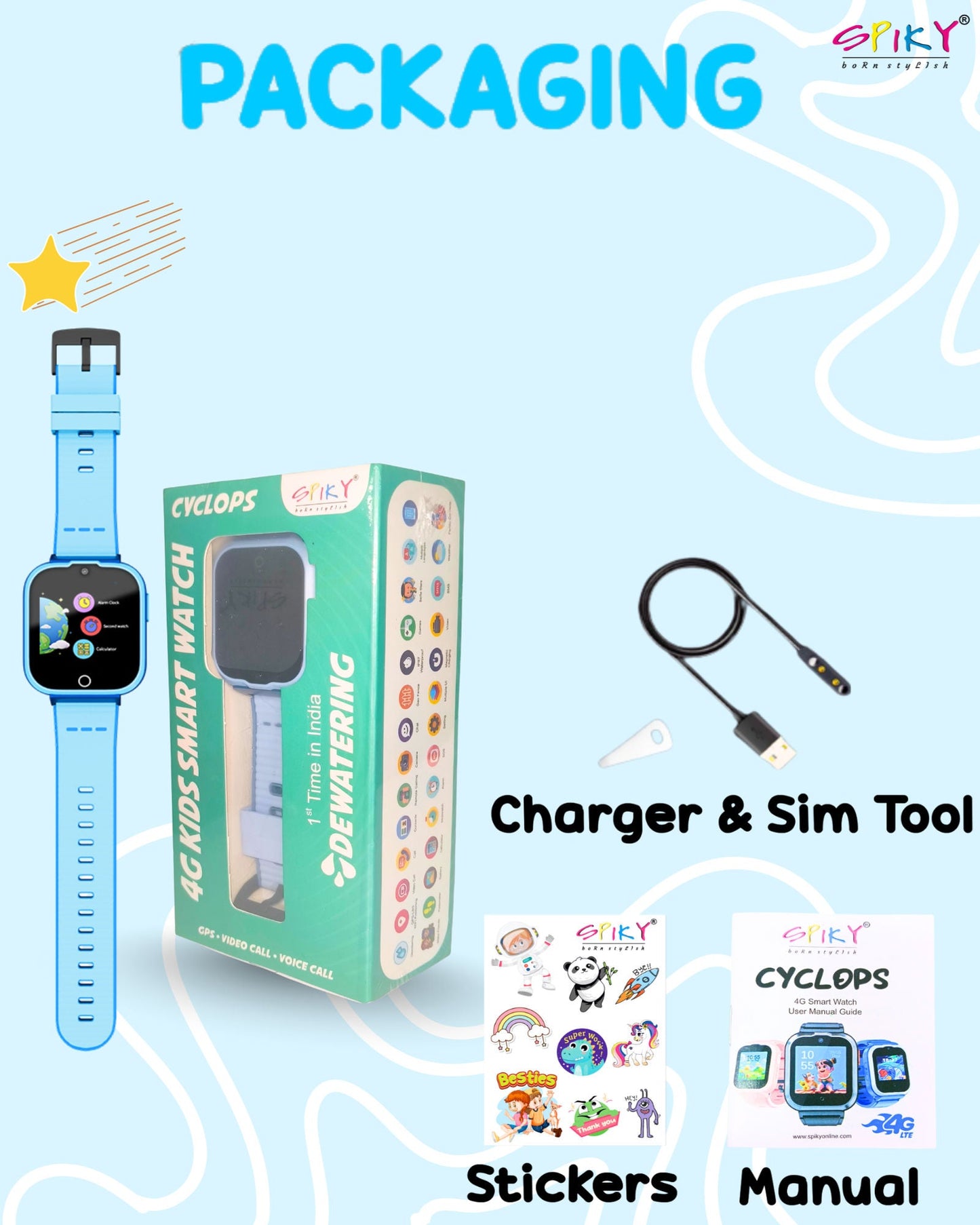 SPIKY Cyclops 4G Kids Smartwatch, GPS, Video Call, Dewatering