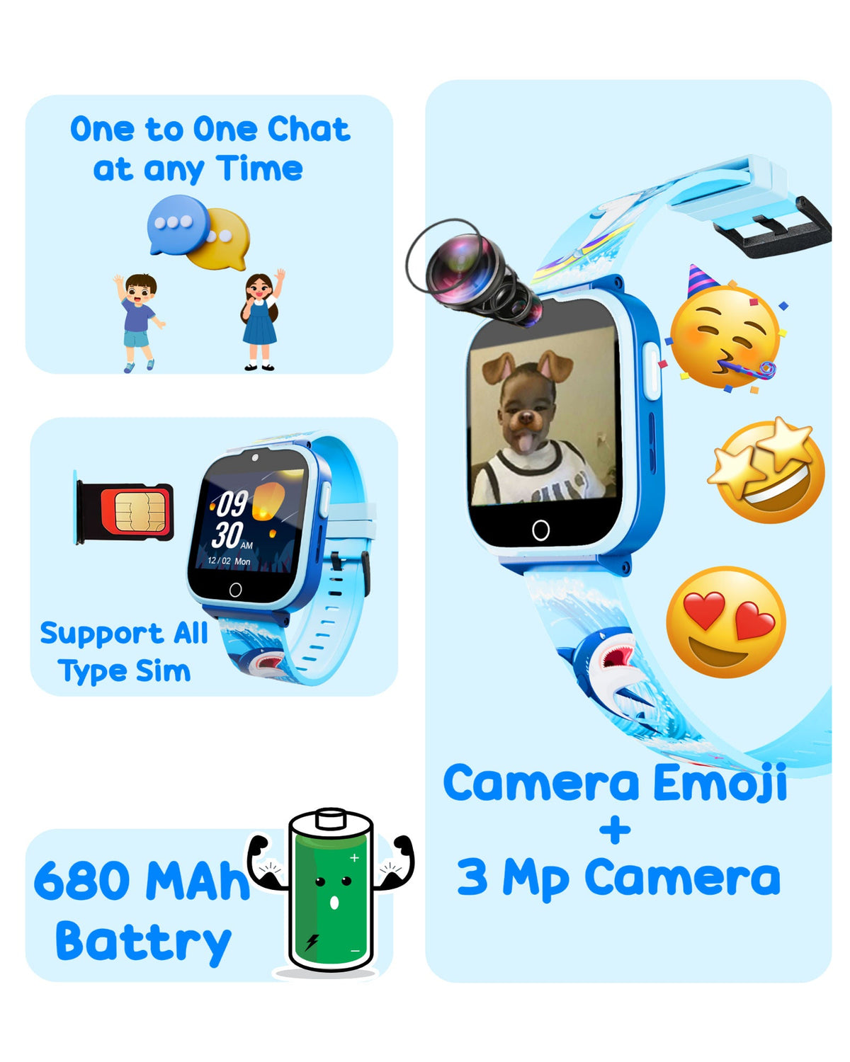 SPIKY Cyclops 4G Kids Smartwatch, GPS, Video Call, Dewatering
