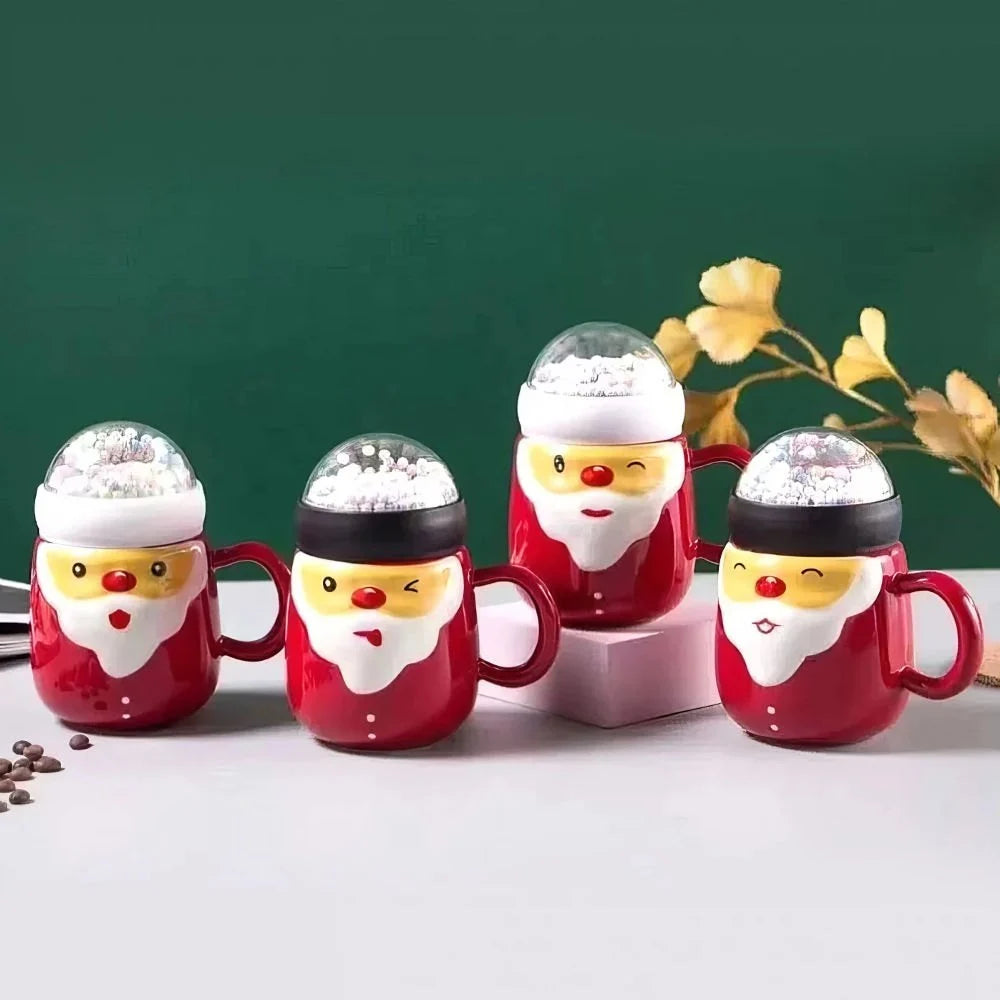 Santa Claus Ceramic Mug with Snow Globe Lid – Christmas Gift Mug