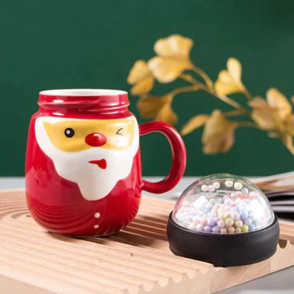 Santa Claus Ceramic Mug with Snow Globe Lid – Christmas Gift Mug