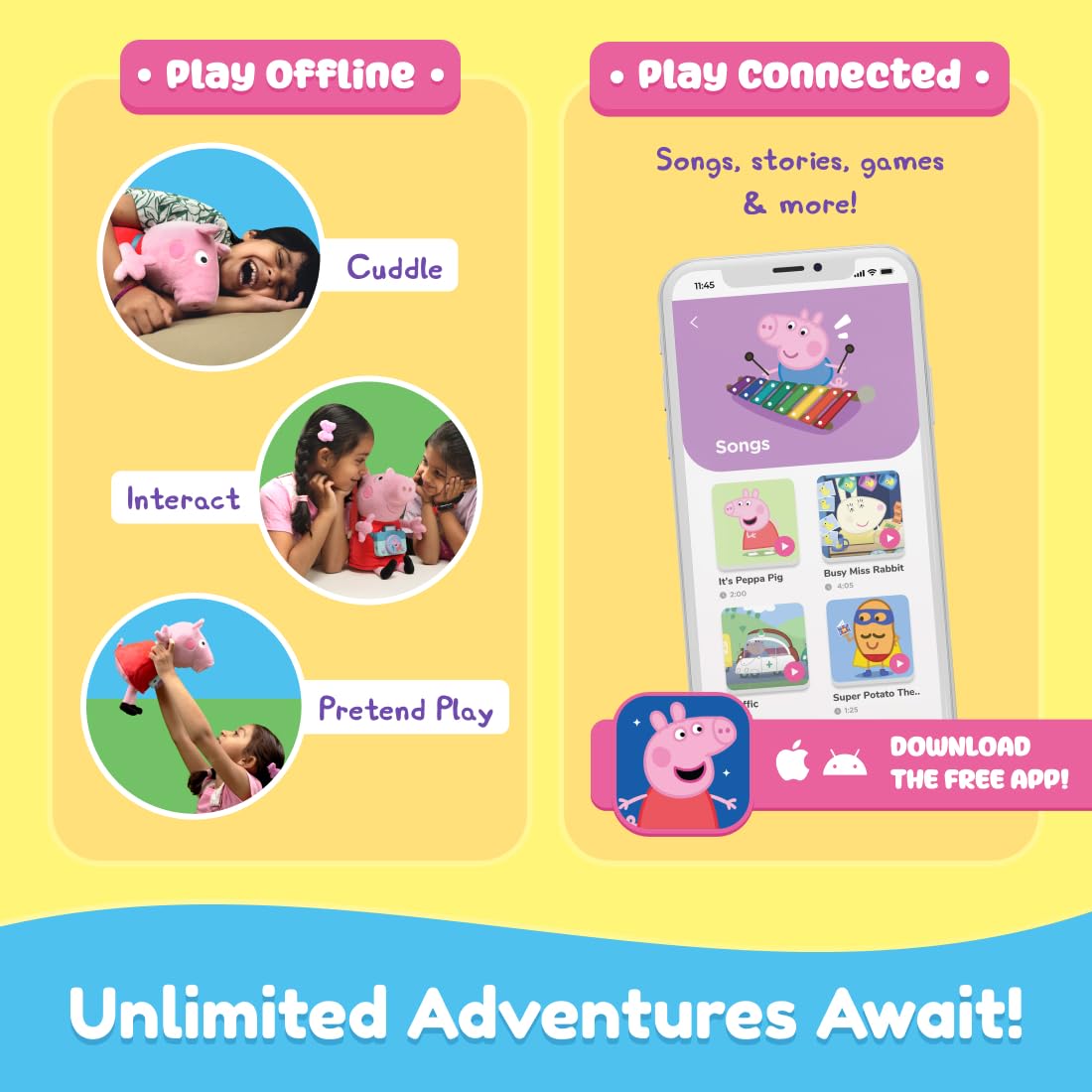 PlayShifu Peppa Pig Singing & Talking Plush | Interactive Soft Toy for Kids 3+ | Bluetooth Play with Rhymes, Stories & Pretend Play | Birthday Gift for Girls & Boys | Toys for Kids