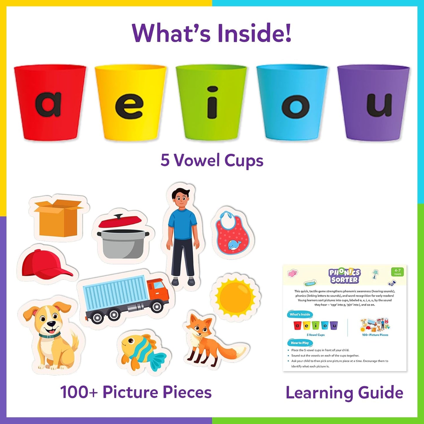 Skillmatics Phonics Sorter,5 Vowels With Picture Pieces