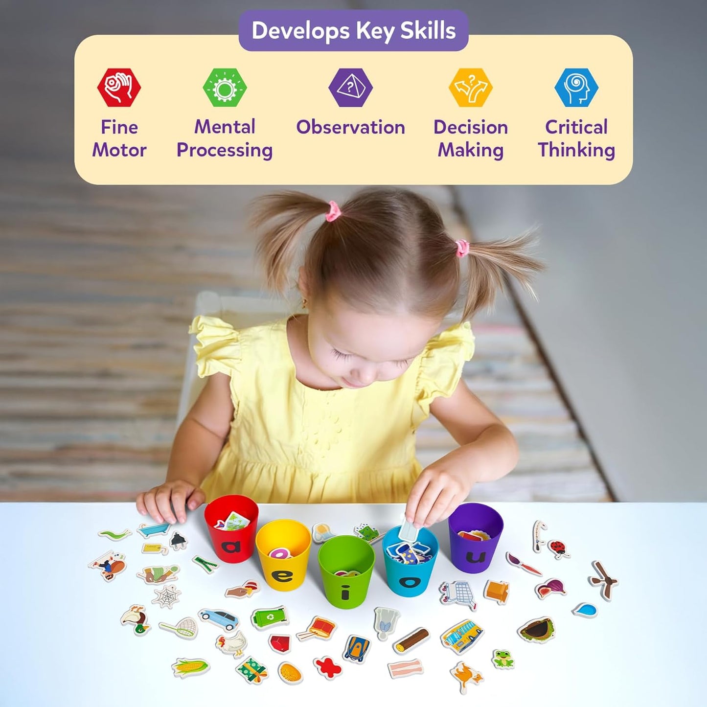 Skillmatics Phonics Sorter,5 Vowels With Picture Pieces