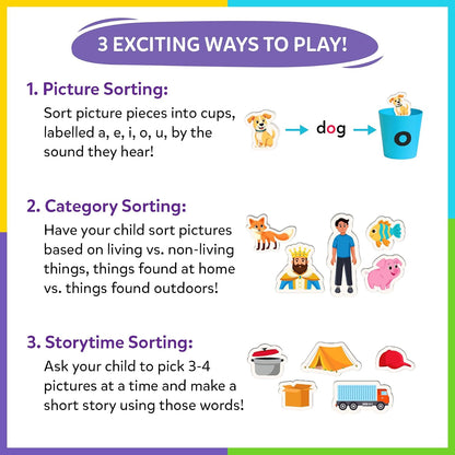 Skillmatics Phonics Sorter,5 Vowels With Picture Pieces