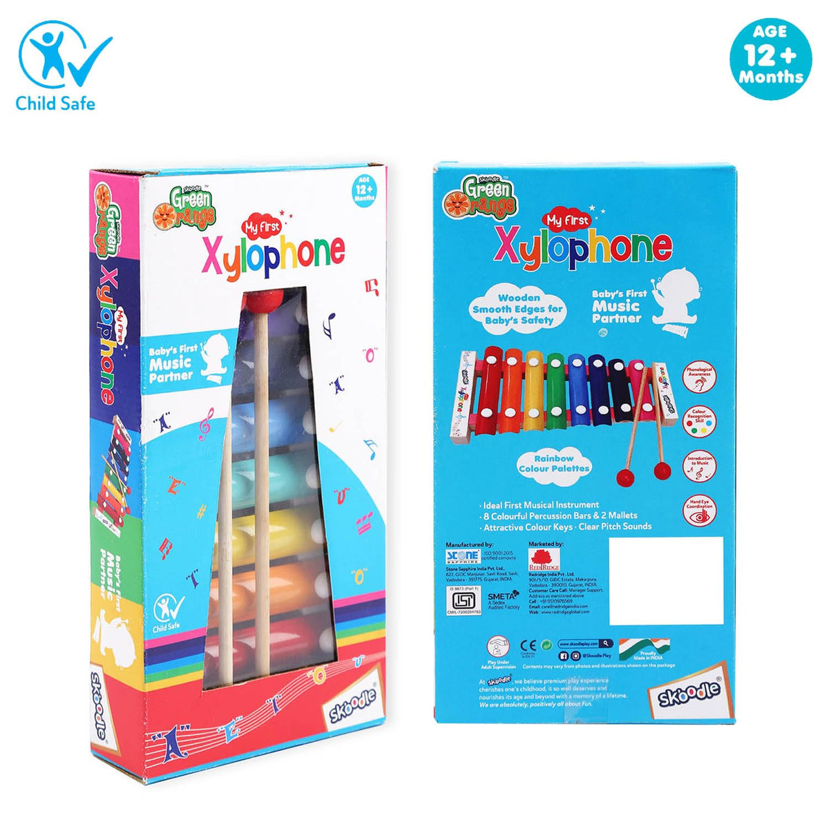 Skoodle Green Orange My First Xylophone Rainbow Wooden Musical Toy
