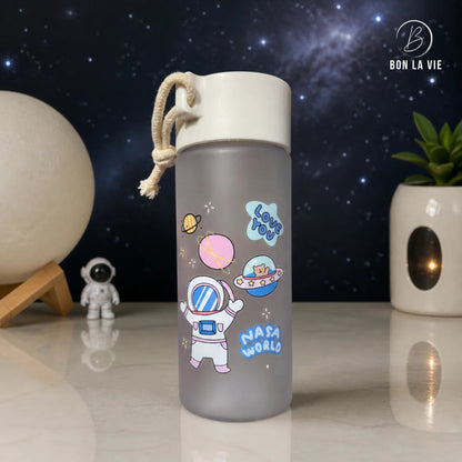 Space Print Frosted Plastic Water Bottle 500ml with Rope Handle Lid