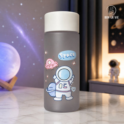 Space Print Frosted Plastic Water Bottle 500ml with Rope Handle Lid