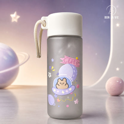 Space Print Frosted Plastic Water Bottle 500ml with Rope Handle Lid