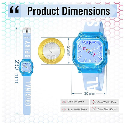 SPIKY Square Analog Kids Watch | Classic Typography Strap | Unbreakabe Silicon Strap | 30M Water Resistant | Stylish & Adorable for Kids Aged 2-12 | Best Birthday Gift for Boys and Girls