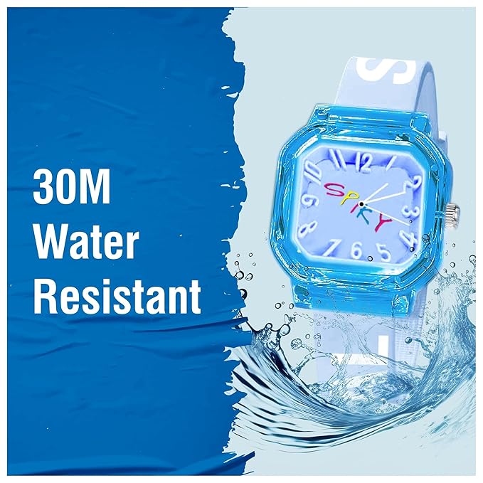 SPIKY Square Analog Kids Watch | Classic Typography Strap | Unbreakabe Silicon Strap | 30M Water Resistant | Stylish & Adorable for Kids Aged 2-12 | Best Birthday Gift for Boys and Girls