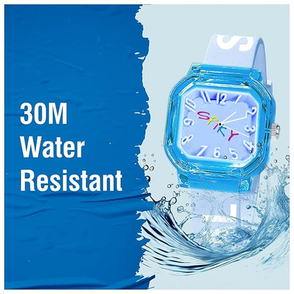 SPIKY Square Analog Kids Watch | Classic Typography Strap | Unbreakabe Silicon Strap | 30M Water Resistant | Stylish & Adorable for Kids Aged 2-12 | Best Birthday Gift for Boys and Girls