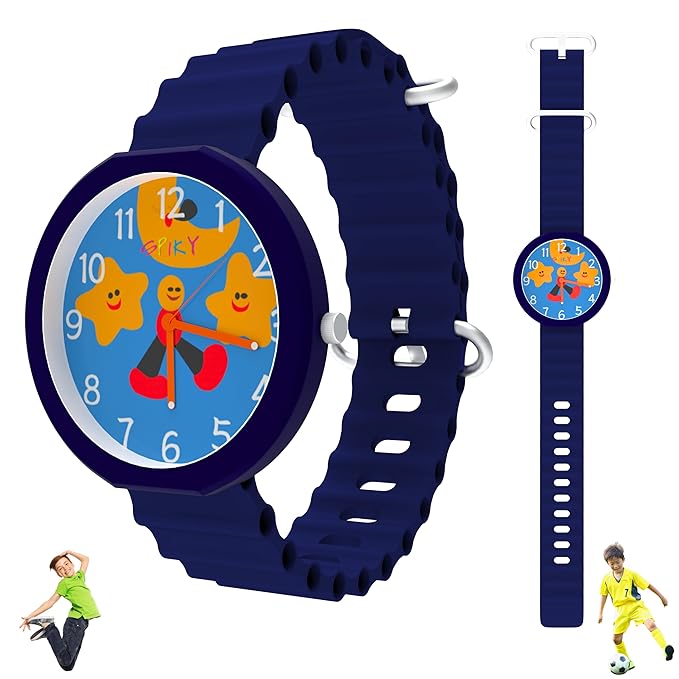 SPIKY Round Analog Kids Watch for Boy and Girls | 30M Water Resistant, Unbreakable Silicone Textured Strap, Printed Star Moon Dial | Best Birthday Gift for Kids | Suitable Age for 3 to 14 Years
