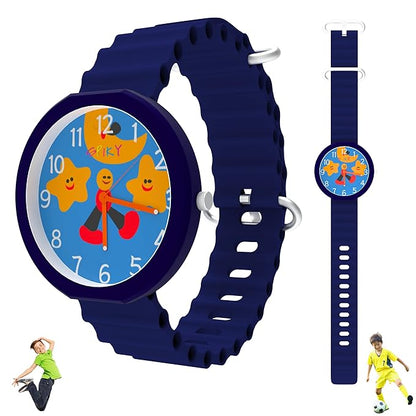 SPIKY Round Analog Kids Watch for Boy and Girls | 30M Water Resistant, Unbreakable Silicone Textured Strap, Printed Star Moon Dial | Best Birthday Gift for Kids | Suitable Age for 3 to 14 Years