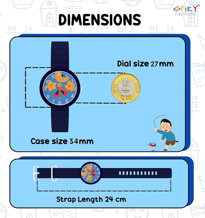 SPIKY Round Analog Kids Watch for Boy and Girls | 30M Water Resistant, Unbreakable Silicone Textured Strap, Printed Star Moon Dial | Best Birthday Gift for Kids | Suitable Age for 3 to 14 Years