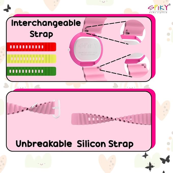 SPIKY Round Analog Kids Watch for Boy and Girls | 30M Water Resistant, Unbreakable Silicone Textured Strap, Printed Star Moon Dial | Best Birthday Gift for Kids | Suitable Age for 3 to 14 Years