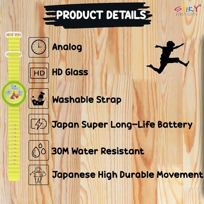 SPIKY Round Analog Kids Watch for Boy and Girls | 30M Water Resistant, Unbreakable Silicone Textured Strap, Printed Star Moon Dial | Best Birthday Gift for Kids | Suitable Age for 3 to 14 Years