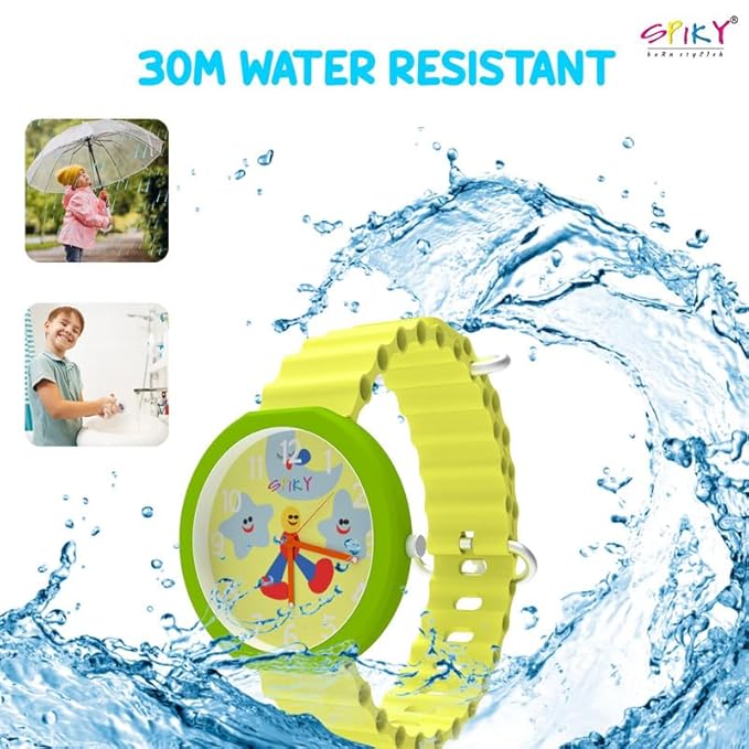 SPIKY Round Analog Kids Watch for Boy and Girls | 30M Water Resistant, Unbreakable Silicone Textured Strap, Printed Star Moon Dial | Best Birthday Gift for Kids | Suitable Age for 3 to 14 Years