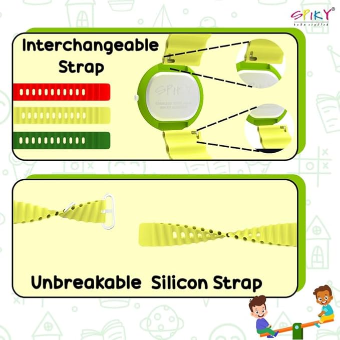 SPIKY Round Analog Kids Watch for Boy and Girls | 30M Water Resistant, Unbreakable Silicone Textured Strap, Printed Star Moon Dial | Best Birthday Gift for Kids | Suitable Age for 3 to 14 Years