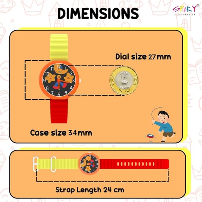 SPIKY Round Analog Kids Watch for Boy and Girls | 30M Water Resistant, Unbreakable Silicone Textured Strap, Printed Star Moon Dial | Best Birthday Gift for Kids | Suitable Age for 3 to 14 Years