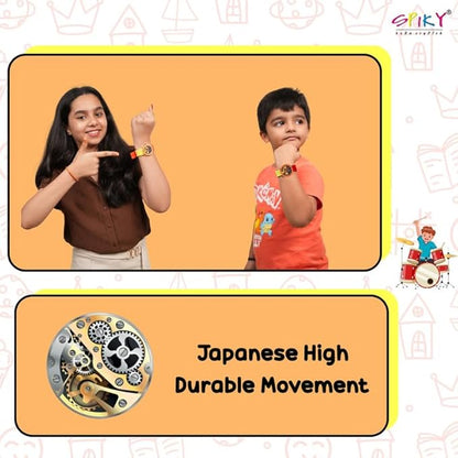 SPIKY Round Analog Kids Watch for Boy and Girls | 30M Water Resistant, Unbreakable Silicone Textured Strap, Printed Star Moon Dial | Best Birthday Gift for Kids | Suitable Age for 3 to 14 Years