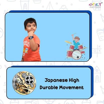 SPIKY Round Analog Kids Watch for Boy and Girls | 30M Water Resistant, Unbreakable Silicone Textured Strap, Printed Star Moon Dial | Best Birthday Gift for Kids | Suitable Age for 3 to 14 Years