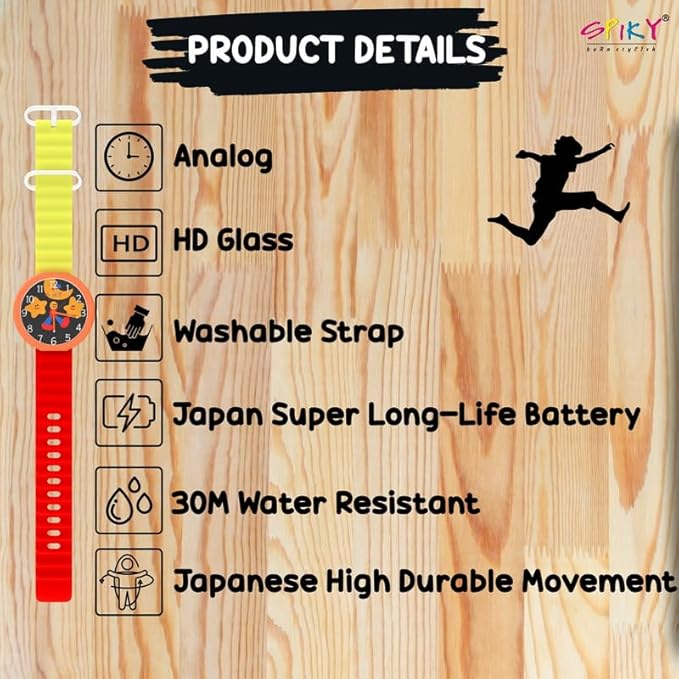 SPIKY Round Analog Kids Watch for Boy and Girls | 30M Water Resistant, Unbreakable Silicone Textured Strap, Printed Star Moon Dial | Best Birthday Gift for Kids | Suitable Age for 3 to 14 Years