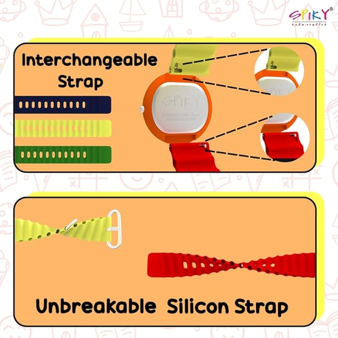 SPIKY Round Analog Kids Watch for Boy and Girls | 30M Water Resistant, Unbreakable Silicone Textured Strap, Printed Star Moon Dial | Best Birthday Gift for Kids | Suitable Age for 3 to 14 Years