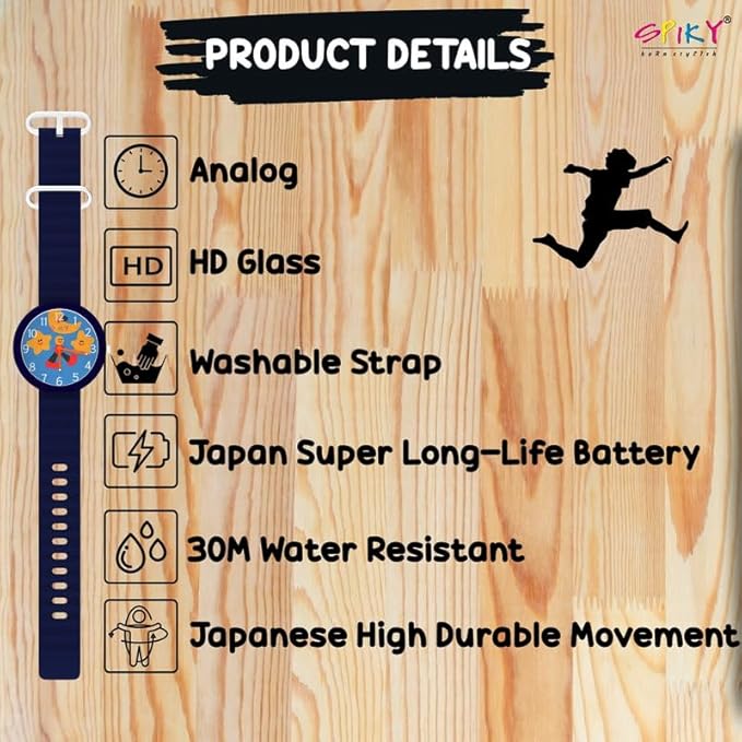 SPIKY Round Analog Kids Watch for Boy and Girls | 30M Water Resistant, Unbreakable Silicone Textured Strap, Printed Star Moon Dial | Best Birthday Gift for Kids | Suitable Age for 3 to 14 Years