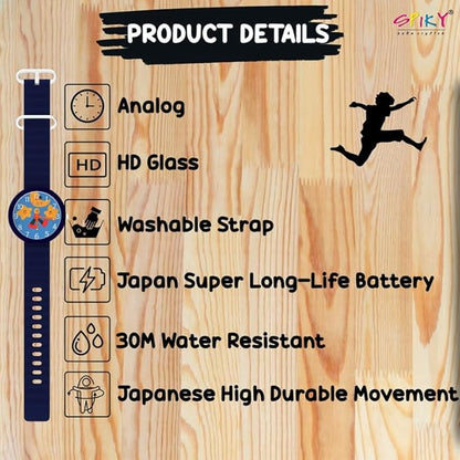 SPIKY Round Analog Kids Watch for Boy and Girls | 30M Water Resistant, Unbreakable Silicone Textured Strap, Printed Star Moon Dial | Best Birthday Gift for Kids | Suitable Age for 3 to 14 Years