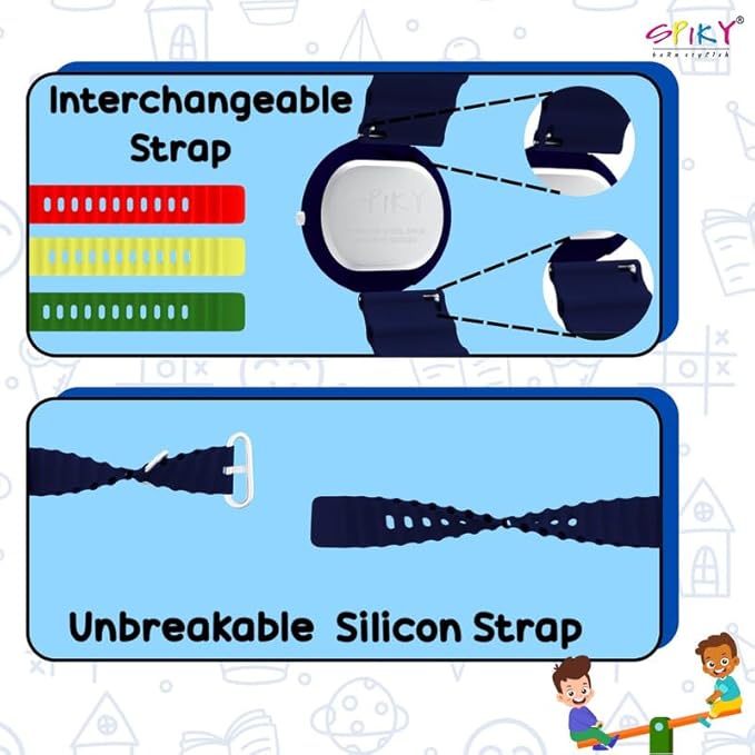 SPIKY Round Analog Kids Watch for Boy and Girls | 30M Water Resistant, Unbreakable Silicone Textured Strap, Printed Star Moon Dial | Best Birthday Gift for Kids | Suitable Age for 3 to 14 Years
