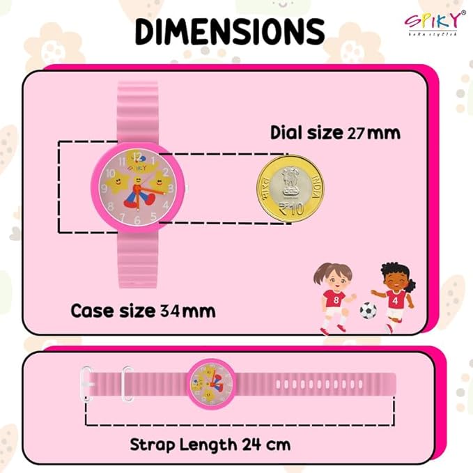 SPIKY Round Analog Kids Watch for Boy and Girls | 30M Water Resistant, Unbreakable Silicone Textured Strap, Printed Star Moon Dial | Best Birthday Gift for Kids | Suitable Age for 3 to 14 Years