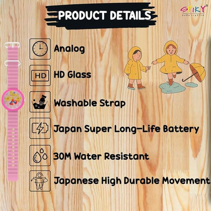 SPIKY Round Analog Kids Watch for Boy and Girls | 30M Water Resistant, Unbreakable Silicone Textured Strap, Printed Star Moon Dial | Best Birthday Gift for Kids | Suitable Age for 3 to 14 Years