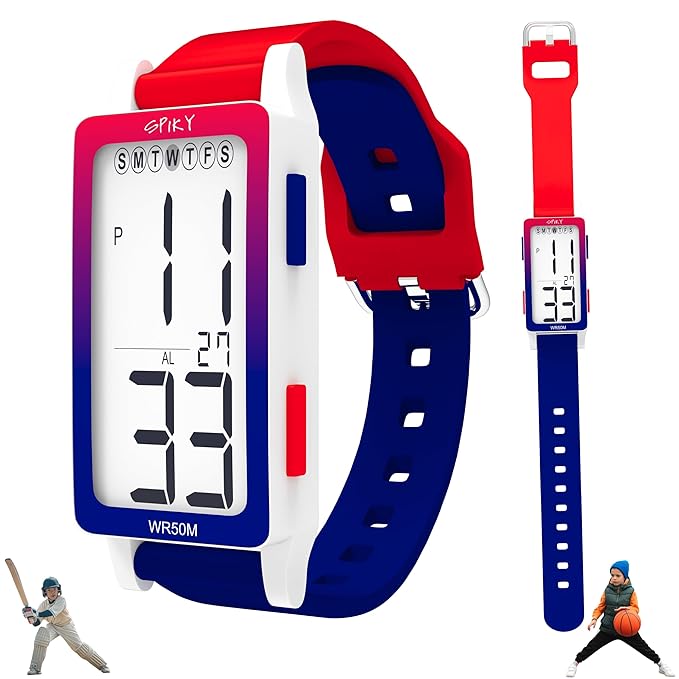 Spiky Rectangle Digital Sports Watch for Kids | Unique & Stylish Multifunctional, Seconds, Alarm, Week Calendar, 50M Water Resistant | Unbreakable Silicone Strap | Best Birthday Gift for Kids Boys and Girls