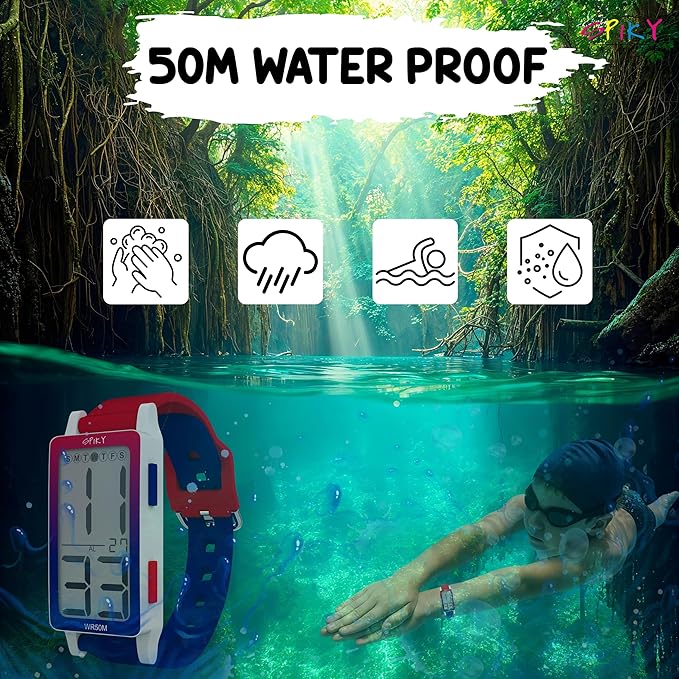 Spiky Rectangle Digital Sports Watch for Kids | Unique & Stylish Multifunctional, Seconds, Alarm, Week Calendar, 50M Water Resistant | Unbreakable Silicone Strap | Best Birthday Gift for Kids Boys and Girls