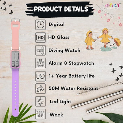 Spiky Rectangle Digital Sports Watch for Kids | Unique & Stylish Multifunctional, Seconds, Alarm, Week Calendar, 50M Water Resistant | Unbreakable Silicone Strap | Best Birthday Gift for Kids Boys and Girls