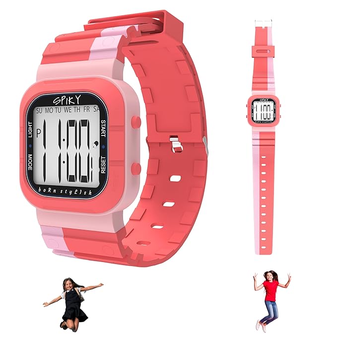 SPIKY Mult-Functional Digital Watch for Kids | 7 Multicolor Luminous Display, Week Calendar, Seconds| 30M Water Resistant | Unbreakable TPU Strap | Best Birthday Gift for Kids Boys and Girls