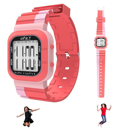 SPIKY Mult-Functional Digital Watch for Kids | 7 Multicolor Luminous Display, Week Calendar, Seconds| 30M Water Resistant | Unbreakable TPU Strap | Best Birthday Gift for Kids Boys and Girls