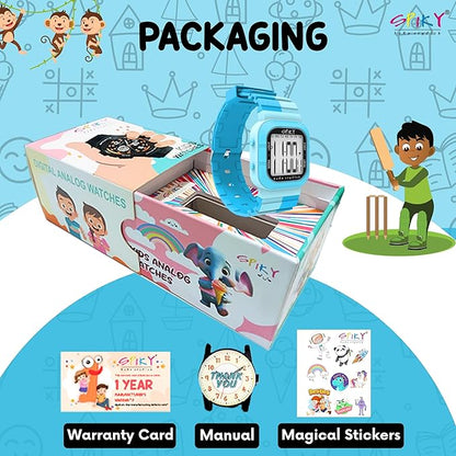 SPIKY Mult-Functional Digital Watch for Kids | 7 Multicolor Luminous Display, Week Calendar, Seconds| 30M Water Resistant | Unbreakable TPU Strap | Best Birthday Gift for Kids Boys and Girls